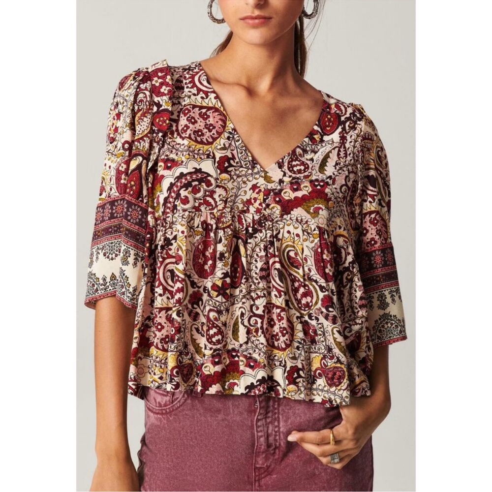 BA&SH Zarry Print Top size large paisley print berry & ecru - Picture 3 of 12